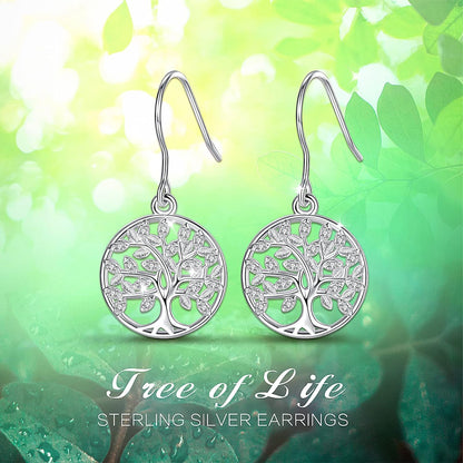 Elegant Tree of Life Dangle Earrings in 925 Sterling Silver - Perfect Gift for Mothers, Daughters, and Wives