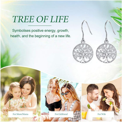 Elegant Tree of Life Dangle Earrings in 925 Sterling Silver - Perfect Gift for Mothers, Daughters, and Wives