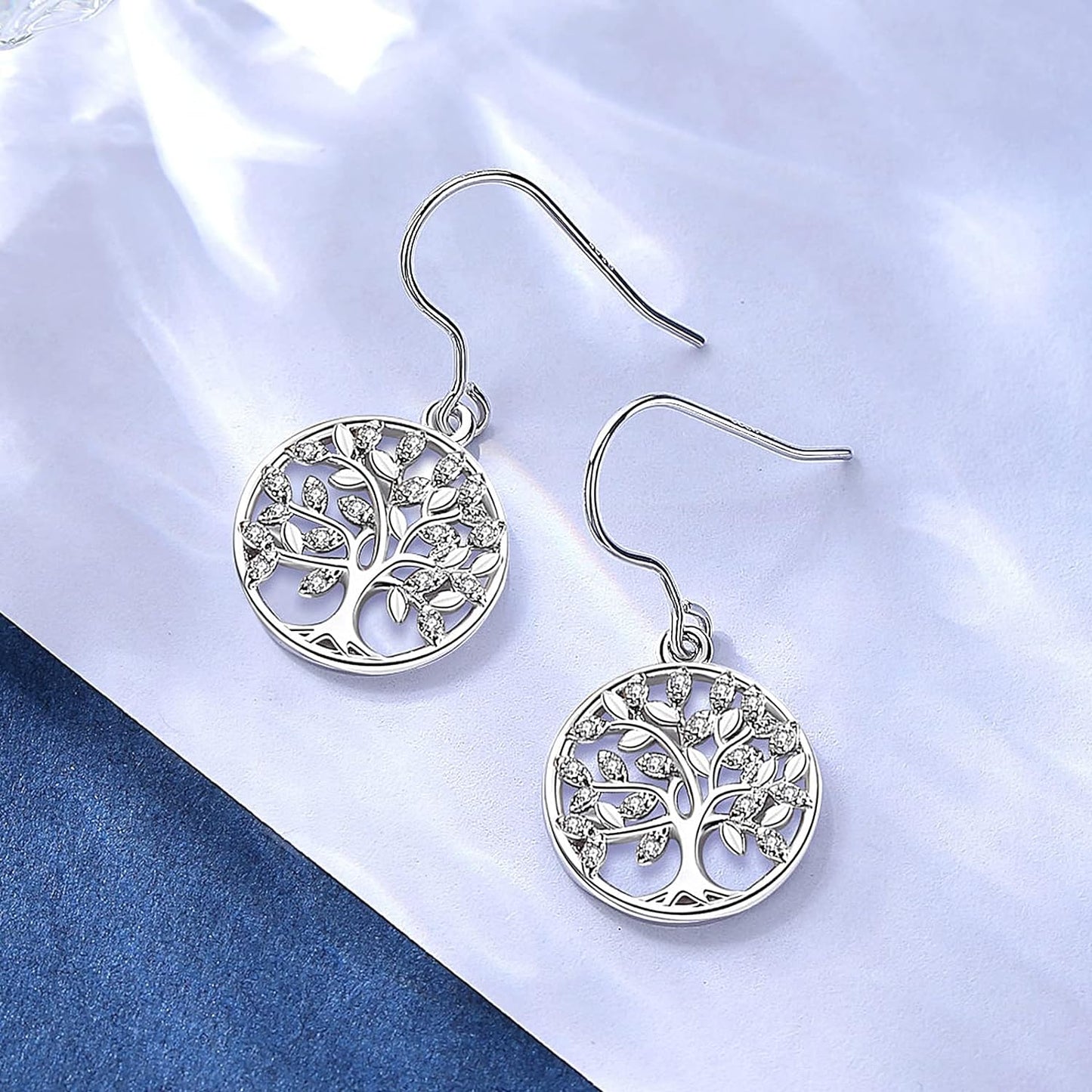 Elegant Tree of Life Dangle Earrings in 925 Sterling Silver - Perfect Gift for Mothers, Daughters, and Wives