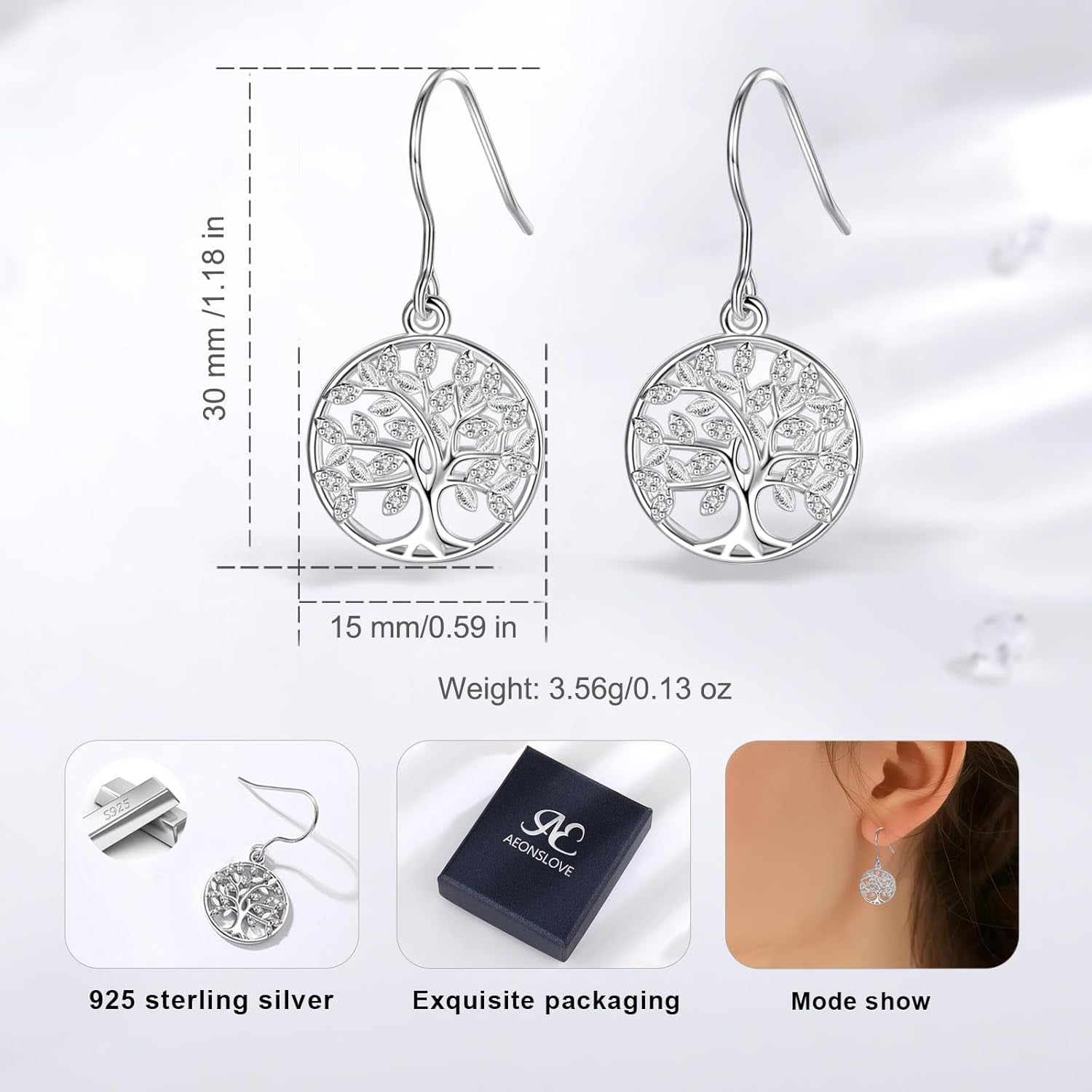 Elegant Tree of Life Dangle Earrings in 925 Sterling Silver - Perfect Gift for Mothers, Daughters, and Wives