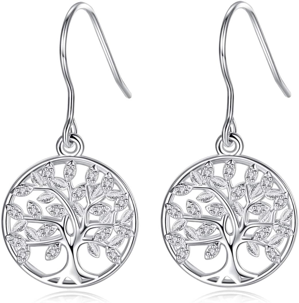 Elegant Tree of Life Dangle Earrings in 925 Sterling Silver - Perfect Gift for Mothers, Daughters, and Wives